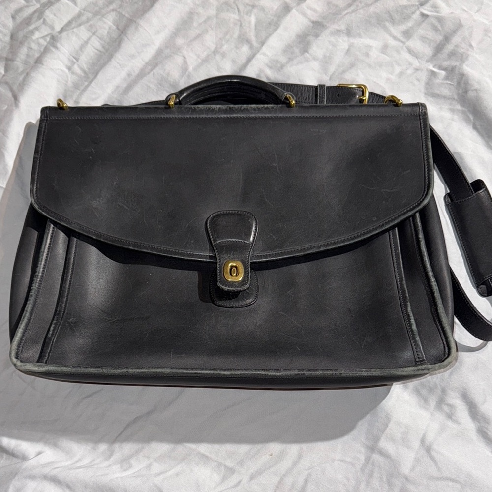 Coach Black Leather Briefcase with Gold Clasp 5266 vintage